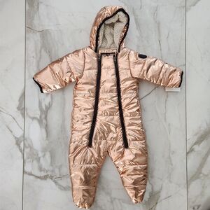 Shiny Gold Baby Snowsuit with Hood
